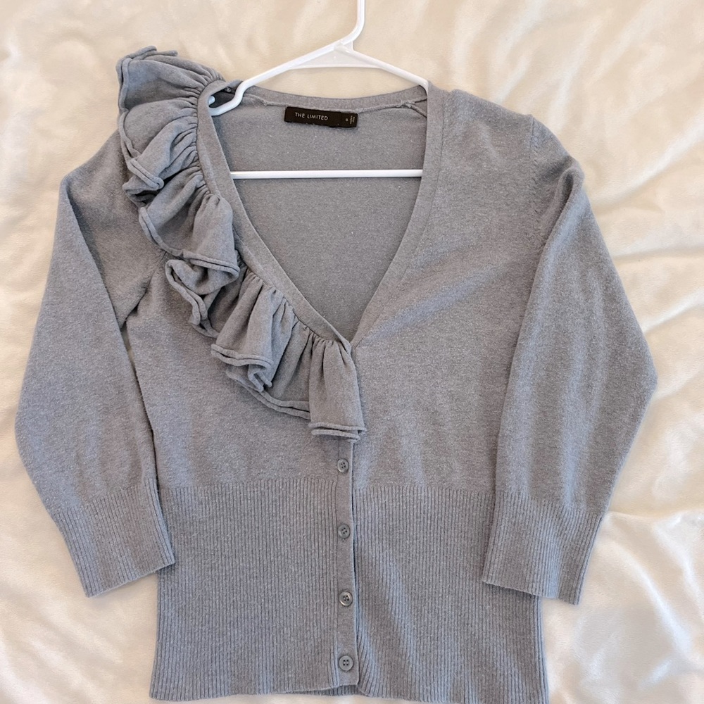Small The Limited Gray Cardigan with ruffle